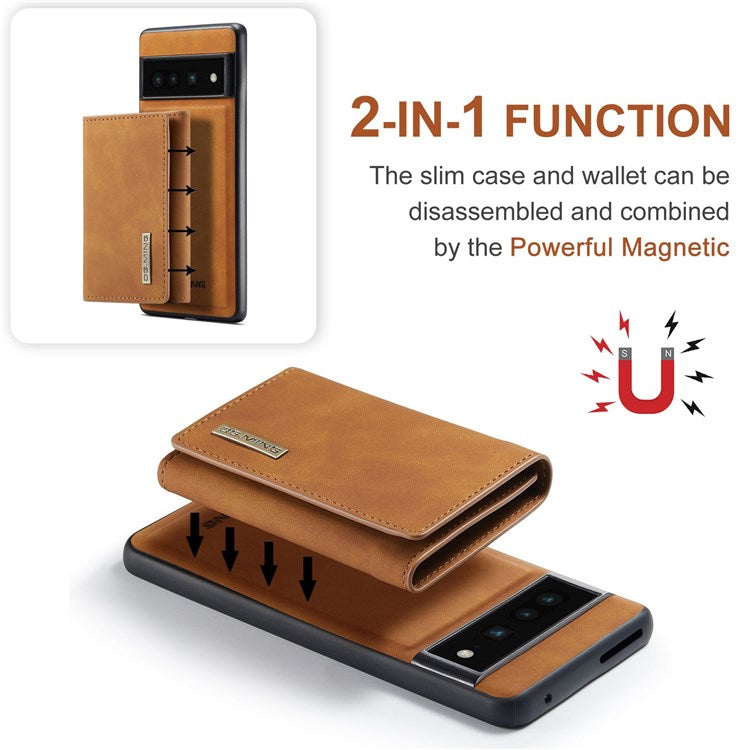 DG.MING M1 Series For Google Pixel 7 Pro 5G Magnetic Detachable Wallet PC+TPU+PU Phone Case with Kickstand - Brown