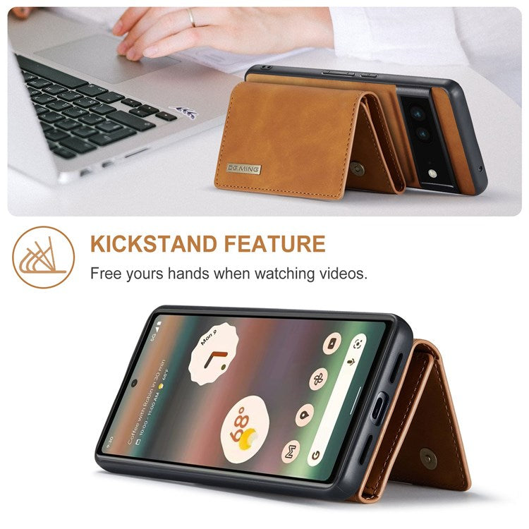 DG.MING M1 Series For Google Pixel 6a 5G Detachable Magnetic 2-in-1 Wallet PC+TPU+PU Leather Drop-proof Mobile Phone Case - Brown