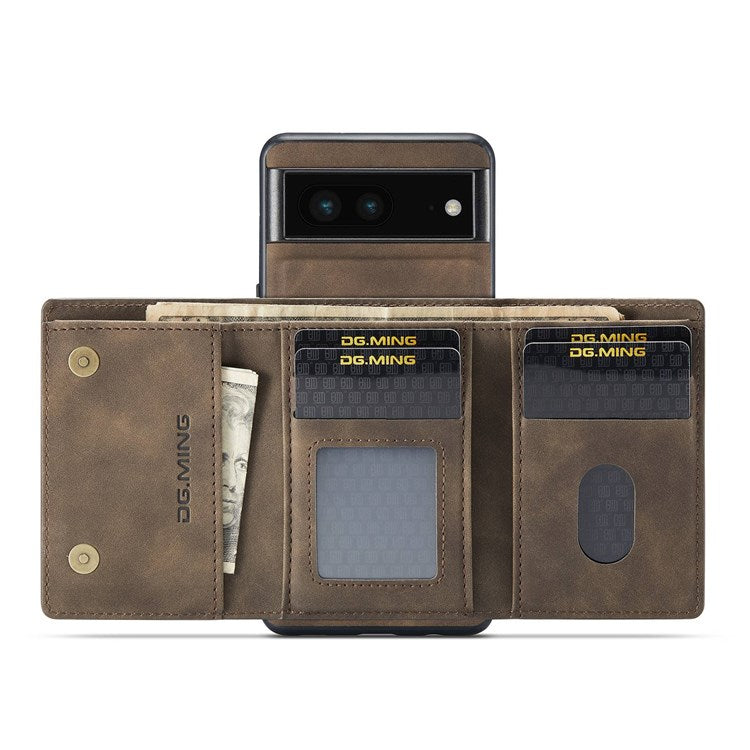 DG.MING M1 Series For Google Pixel 6a 5G Detachable Magnetic 2-in-1 Wallet PC+TPU+PU Leather Drop-proof Mobile Phone Case - Coffee