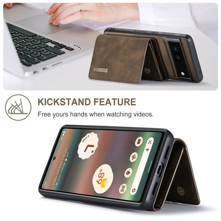 DG.MING M1 Series For Google Pixel 6a 5G Detachable Magnetic 2-in-1 Wallet PC+TPU+PU Leather Drop-proof Mobile Phone Case - Coffee