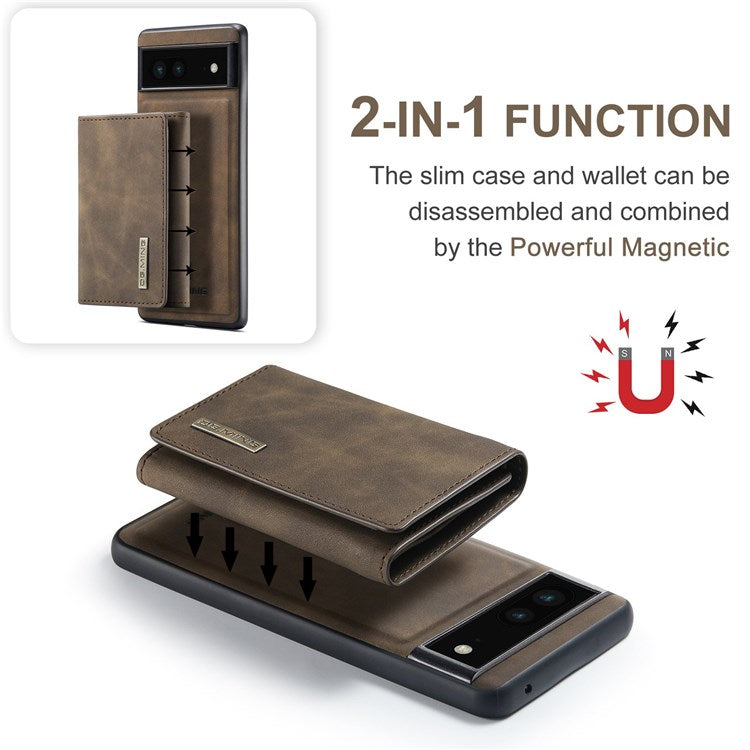 DG.MING M1 Series For Google Pixel 6a 5G Detachable Magnetic 2-in-1 Wallet PC+TPU+PU Leather Drop-proof Mobile Phone Case - Coffee