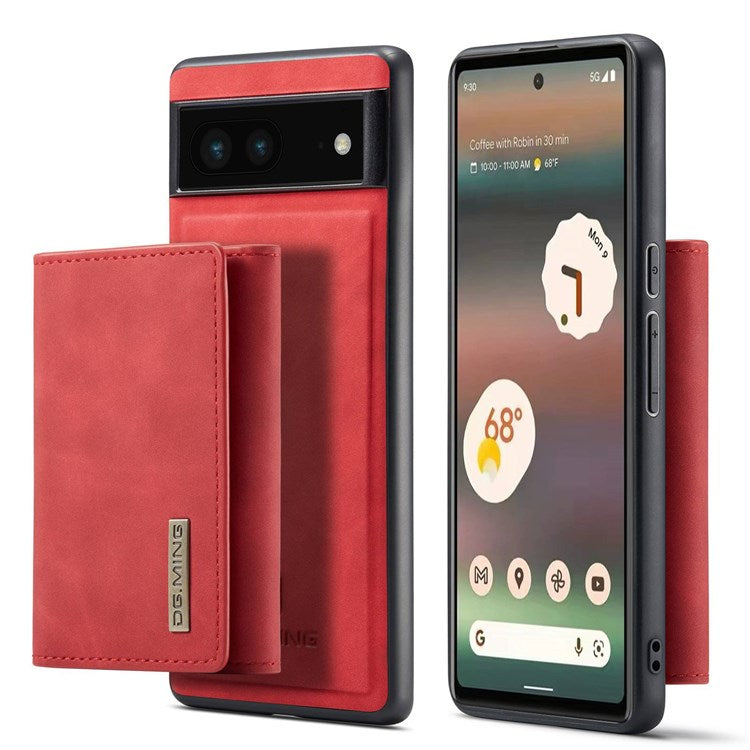 DG.MING M1 Series For Google Pixel 6a 5G Detachable Magnetic 2-in-1 Wallet PC+TPU+PU Leather Drop-proof Mobile Phone Case - Red