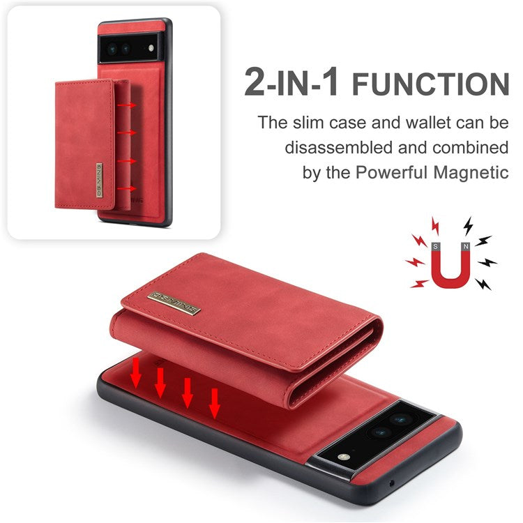 DG.MING M1 Series For Google Pixel 6a 5G Detachable Magnetic 2-in-1 Wallet PC+TPU+PU Leather Drop-proof Mobile Phone Case - Red