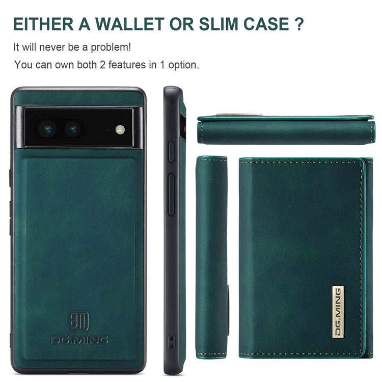 DG.MING M1 Series For Google Pixel 7 5G Magnetic 2-in-1 Wallet PC+TPU+PU Leather Phone Protective Case - Green