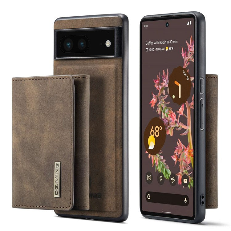 DG.MING M1 Series For Google Pixel 7 5G Magnetic 2-in-1 Wallet PC+TPU+PU Leather Phone Protective Case - Coffee