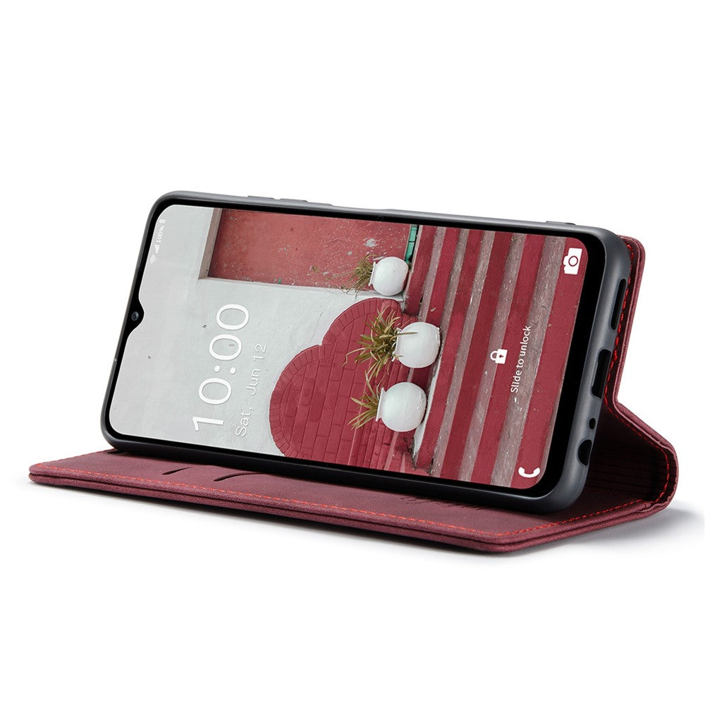 CASEME 013 Series Slim Phone Case for Samsung Galaxy M33 5G (Global Version) Shockproof PU Leather Wallet Foldable Stand Phone Cover - Wine Red