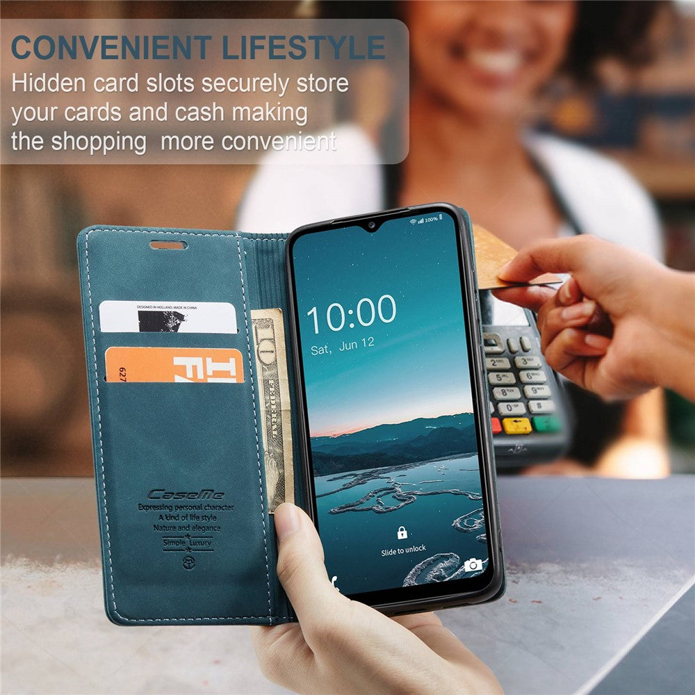 CASEME 013 Series Slim Phone Case for Samsung Galaxy M33 5G (Global Version) Shockproof PU Leather Wallet Foldable Stand Phone Cover - Blue