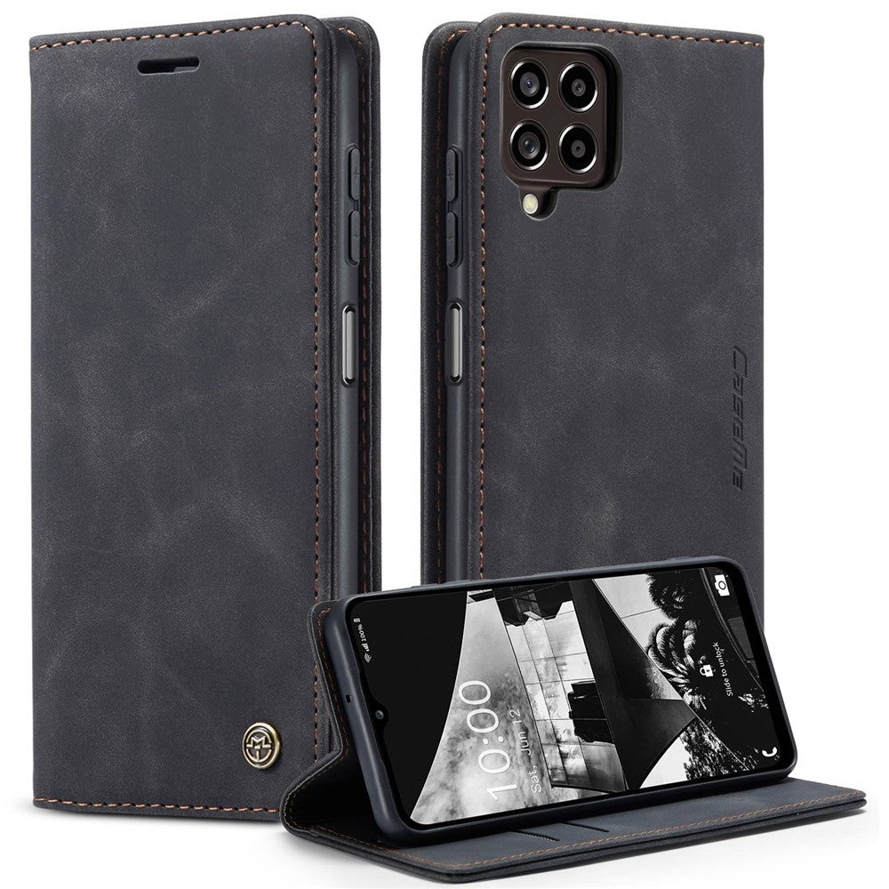 CASEME 013 Series for Samsung Galaxy M53 5G Anti-drop PU Leather Folio Flip Wallet Cover Adjustable Stand Phone Case - Black