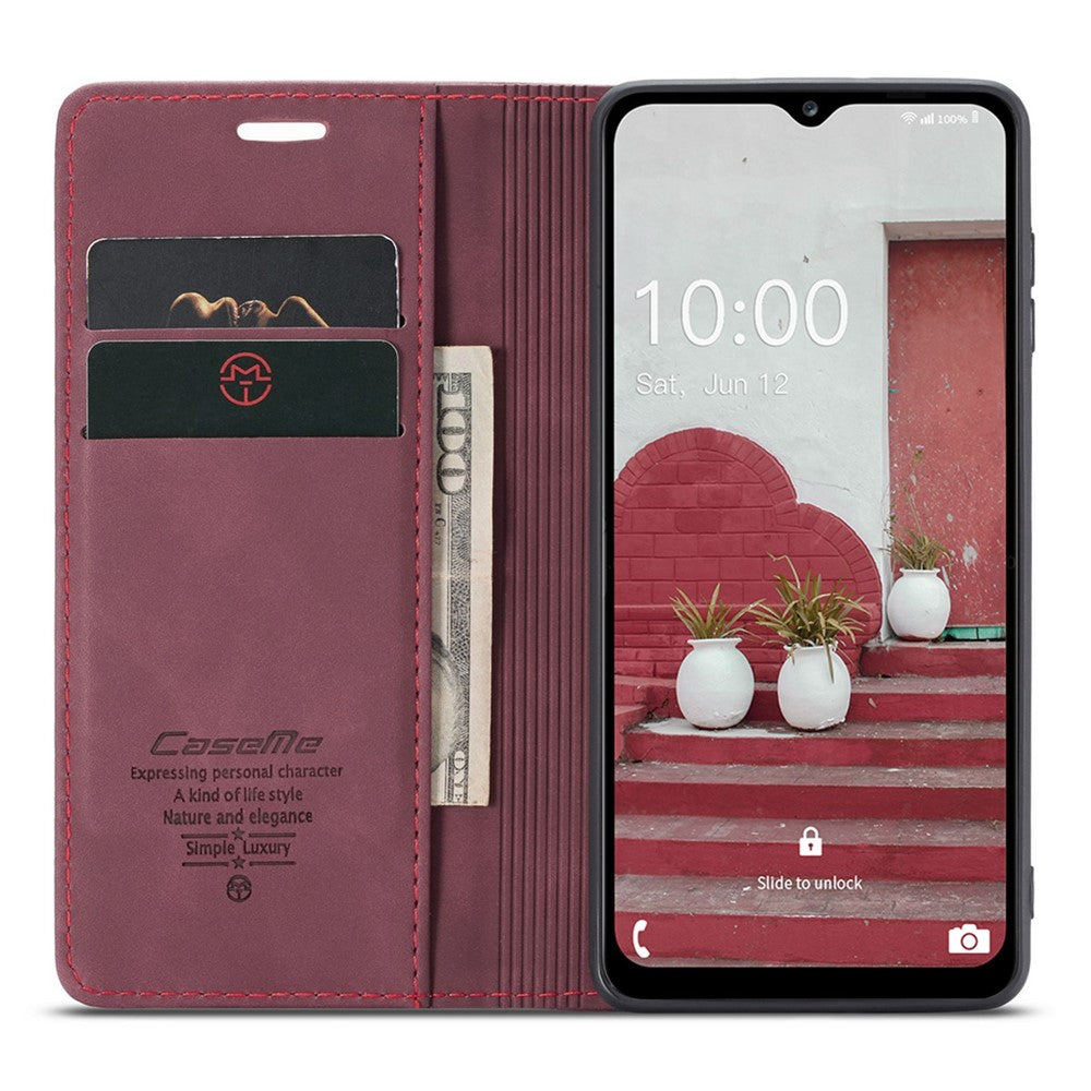 CASEME 013 Series for Samsung Galaxy M53 5G Anti-drop PU Leather Folio Flip Wallet Cover Adjustable Stand Phone Case - Wine Red
