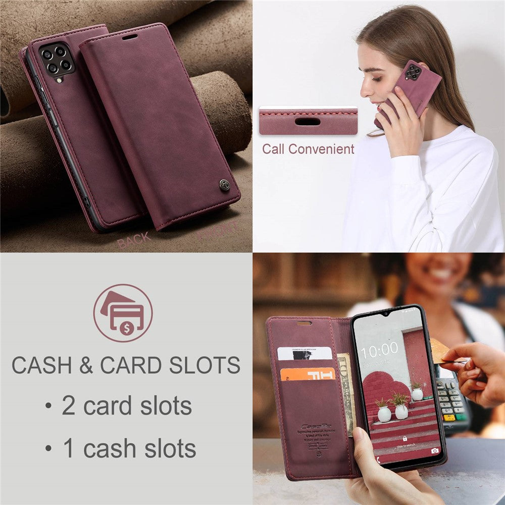CASEME 013 Series for Samsung Galaxy M53 5G Anti-drop PU Leather Folio Flip Wallet Cover Adjustable Stand Phone Case - Wine Red