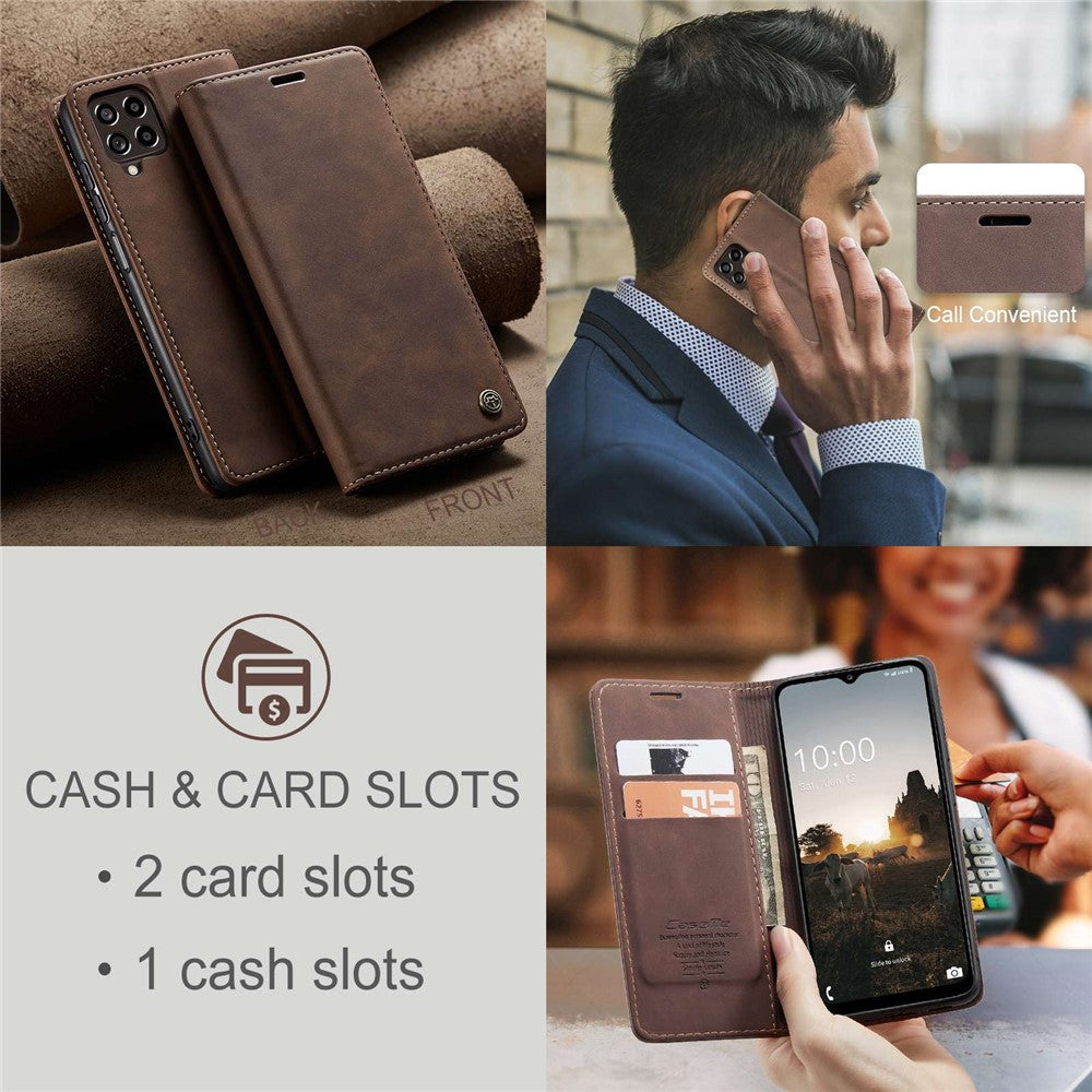 CASEME 013 Series for Samsung Galaxy M53 5G Anti-drop PU Leather Folio Flip Wallet Cover Adjustable Stand Phone Case - Coffee