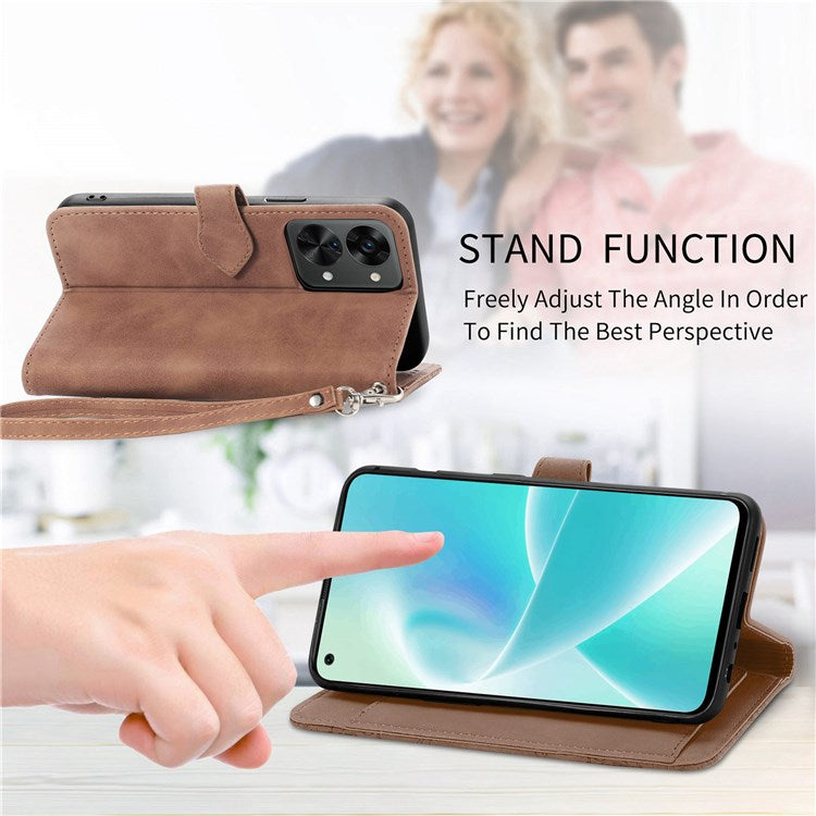 For OnePlus Nord 2T 5G Imprinted Leather Anti-fall Magnetic Phone Case Zipper Pocket Design Wallet Anti-scratch Shell with Stand - Brown