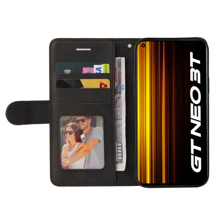 KT Leather Series-1 for Realme GT Neo2 5G/GT Neo 3T 5G Foldable Stand Phone Case Dual-color Splicing PU Leather Wallet Folio Flip Cover - Black