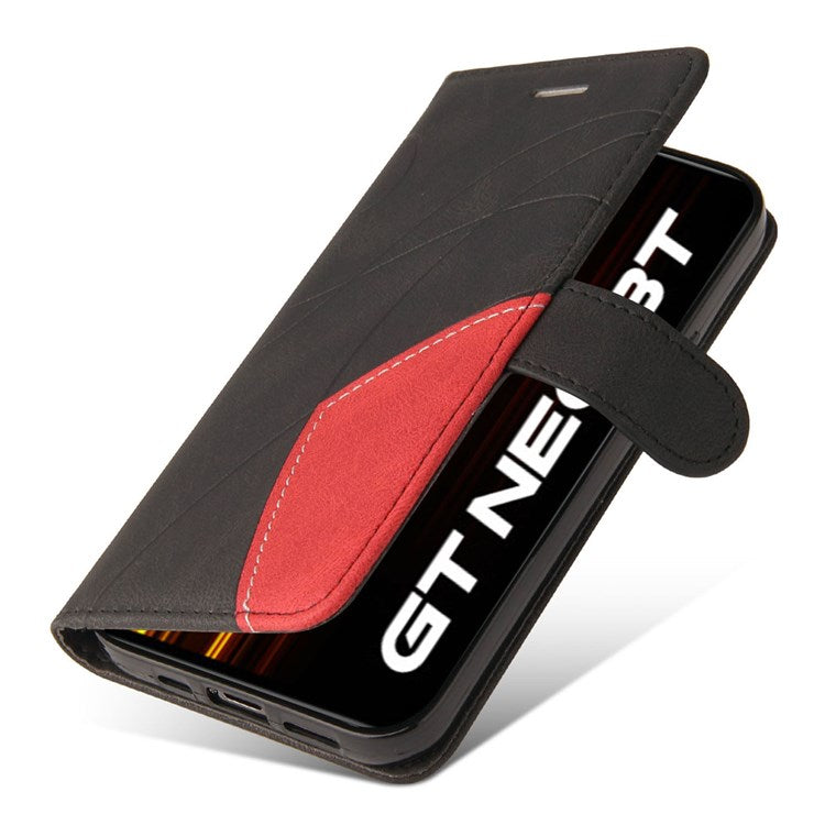 KT Leather Series-1 for Realme GT Neo2 5G/GT Neo 3T 5G Foldable Stand Phone Case Dual-color Splicing PU Leather Wallet Folio Flip Cover - Black
