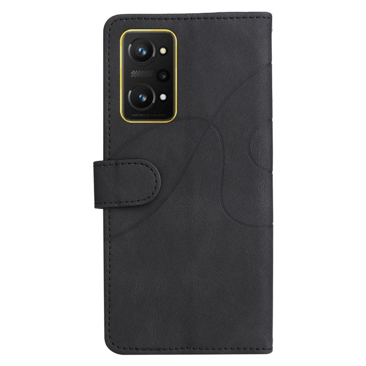 KT Leather Series-1 for Realme GT Neo2 5G/GT Neo 3T 5G Foldable Stand Phone Case Dual-color Splicing PU Leather Wallet Folio Flip Cover - Black