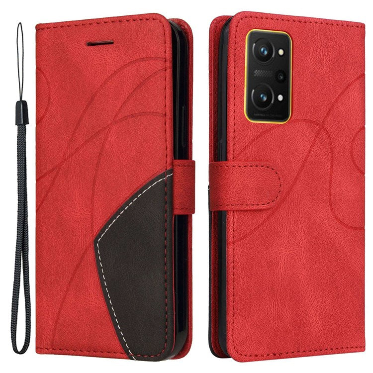 KT Leather Series-1 for Realme GT Neo2 5G/GT Neo 3T 5G Foldable Stand Phone Case Dual-color Splicing PU Leather Wallet Folio Flip Cover - Red