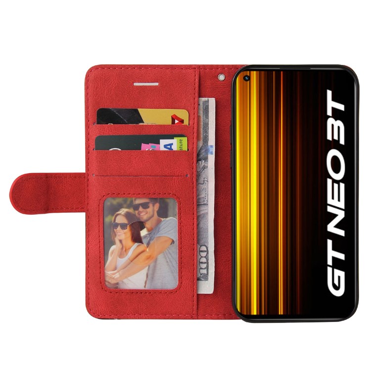 KT Leather Series-1 for Realme GT Neo2 5G/GT Neo 3T 5G Foldable Stand Phone Case Dual-color Splicing PU Leather Wallet Folio Flip Cover - Red