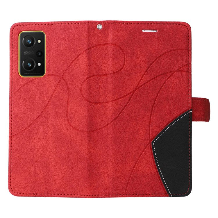 KT Leather Series-1 for Realme GT Neo2 5G/GT Neo 3T 5G Foldable Stand Phone Case Dual-color Splicing PU Leather Wallet Folio Flip Cover - Red