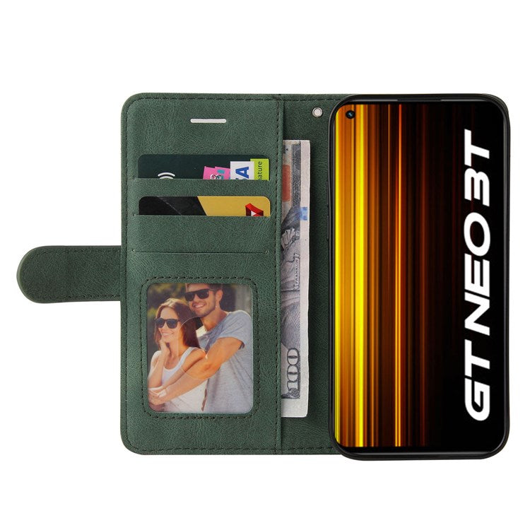 KT Leather Series-1 for Realme GT Neo2 5G/GT Neo 3T 5G Foldable Stand Phone Case Dual-color Splicing PU Leather Wallet Folio Flip Cover - Green