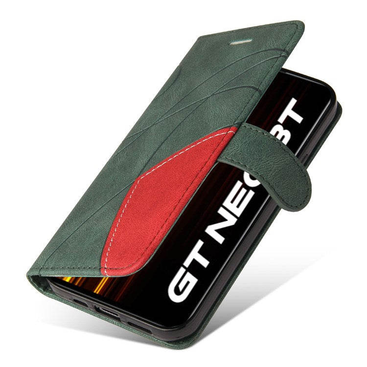 KT Leather Series-1 for Realme GT Neo2 5G/GT Neo 3T 5G Foldable Stand Phone Case Dual-color Splicing PU Leather Wallet Folio Flip Cover - Green