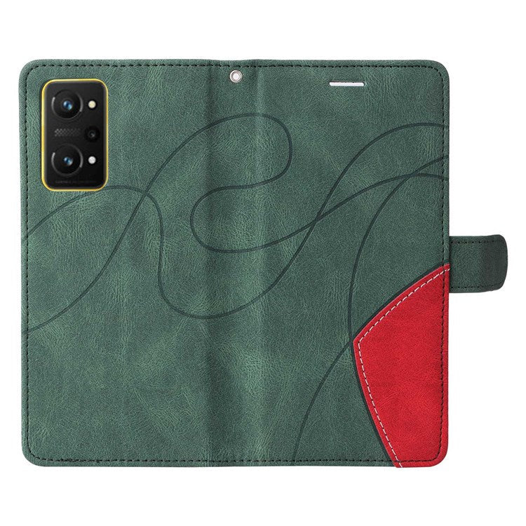 KT Leather Series-1 for Realme GT Neo2 5G/GT Neo 3T 5G Foldable Stand Phone Case Dual-color Splicing PU Leather Wallet Folio Flip Cover - Green