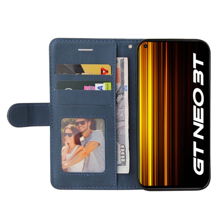 KT Leather Series-1 for Realme GT Neo2 5G/GT Neo 3T 5G Foldable Stand Phone Case Dual-color Splicing PU Leather Wallet Folio Flip Cover - Blue