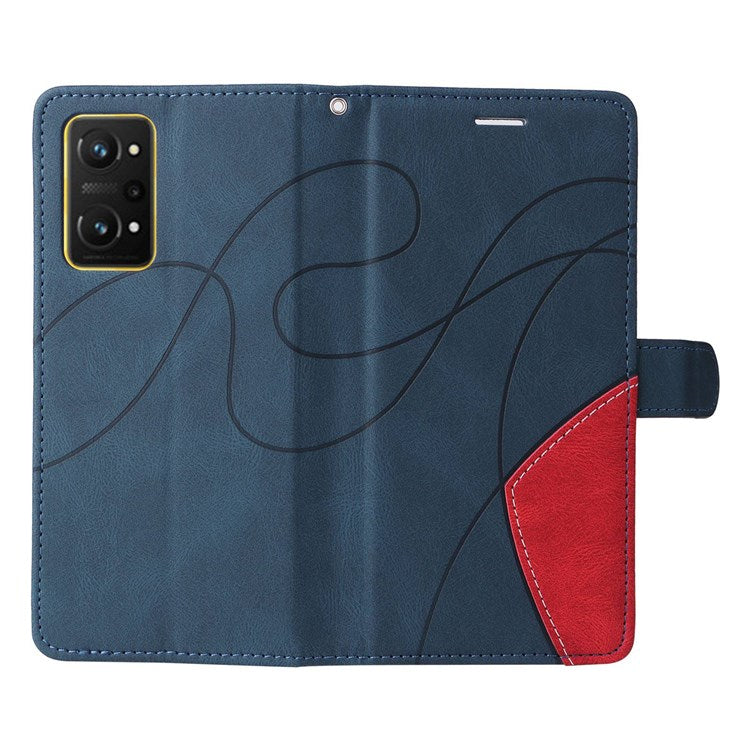 KT Leather Series-1 for Realme GT Neo2 5G/GT Neo 3T 5G Foldable Stand Phone Case Dual-color Splicing PU Leather Wallet Folio Flip Cover - Blue