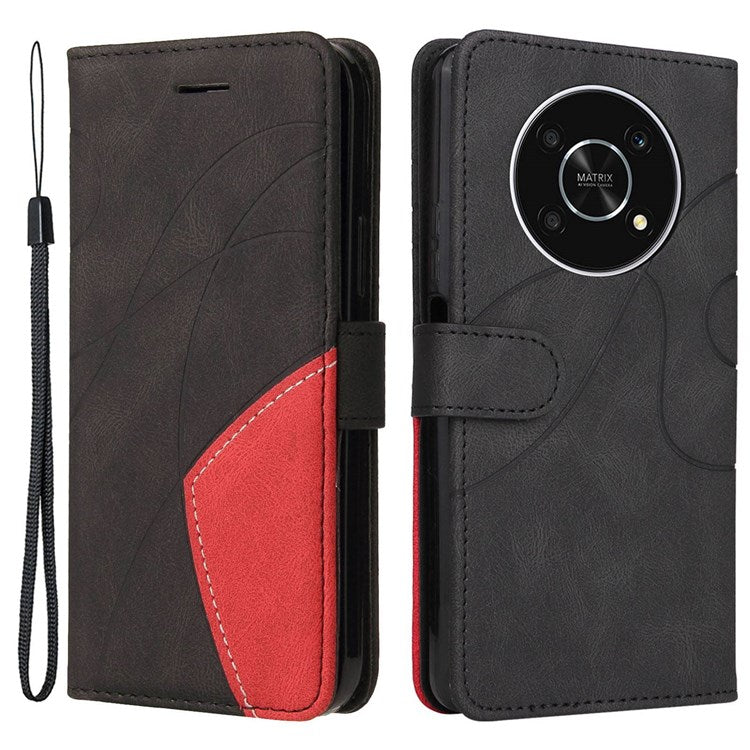 KT Leather Series-1 for Honor X9 5G/X30 5G/Magic 4 Lite 5G Dual-color Splicing Stand Wallet PU Leather Case Phone Cover - Black