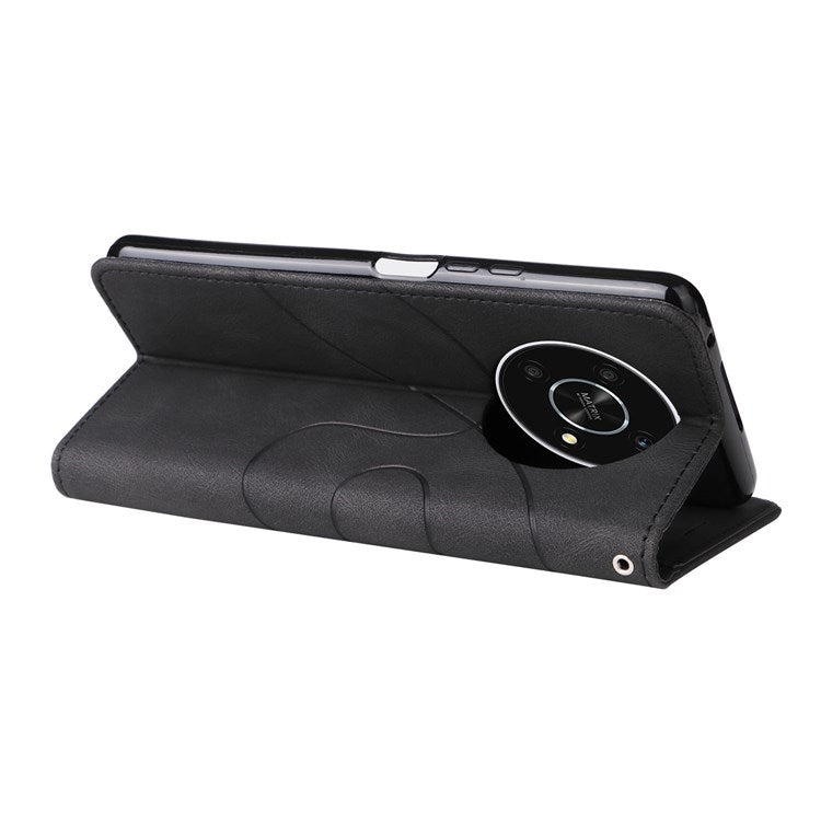 KT Leather Series-1 for Honor X9 5G/X30 5G/Magic 4 Lite 5G Dual-color Splicing Stand Wallet PU Leather Case Phone Cover - Black