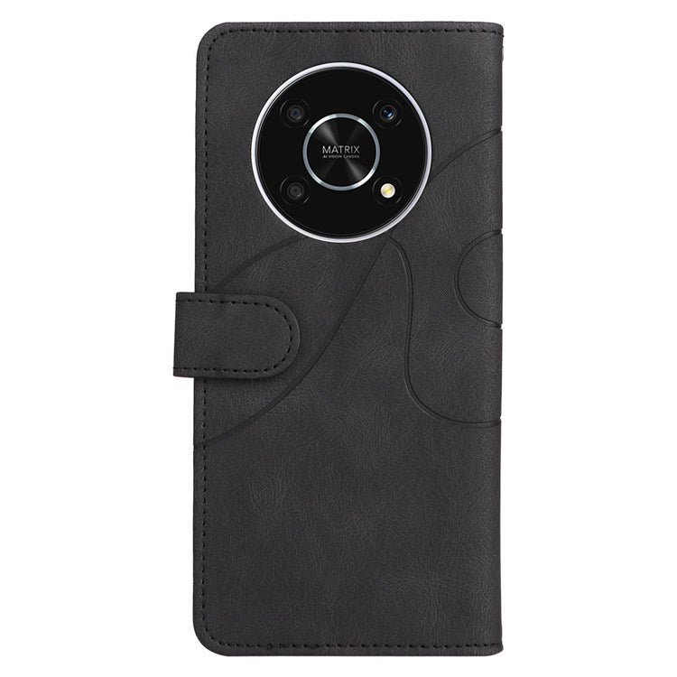 KT Leather Series-1 for Honor X9 5G/X30 5G/Magic 4 Lite 5G Dual-color Splicing Stand Wallet PU Leather Case Phone Cover - Black