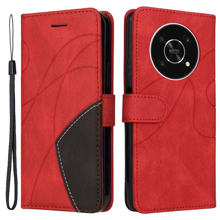 KT Leather Series-1 for Honor X9 5G/X30 5G/Magic 4 Lite 5G Dual-color Splicing Stand Wallet PU Leather Case Phone Cover - Red