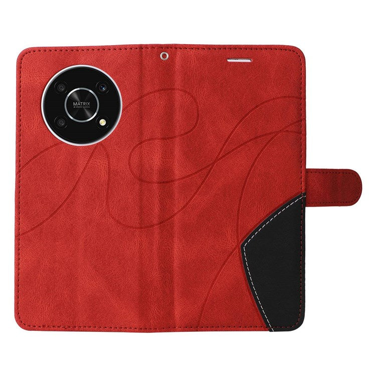 KT Leather Series-1 for Honor X9 5G/X30 5G/Magic 4 Lite 5G Dual-color Splicing Stand Wallet PU Leather Case Phone Cover - Red