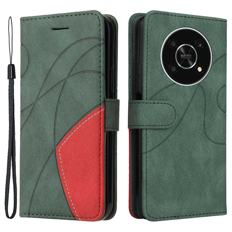 KT Leather Series-1 for Honor X9 5G/X30 5G/Magic 4 Lite 5G Dual-color Splicing Stand Wallet PU Leather Case Phone Cover - Green