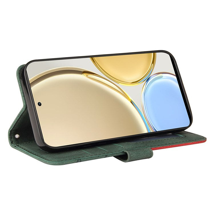 KT Leather Series-1 for Honor X9 5G/X30 5G/Magic 4 Lite 5G Dual-color Splicing Stand Wallet PU Leather Case Phone Cover - Green