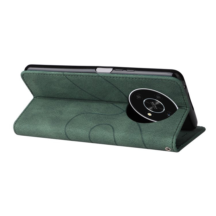 KT Leather Series-1 for Honor X9 5G/X30 5G/Magic 4 Lite 5G Dual-color Splicing Stand Wallet PU Leather Case Phone Cover - Green