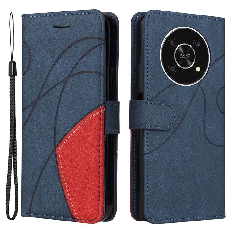 KT Leather Series-1 for Honor X9 5G/X30 5G/Magic 4 Lite 5G Dual-color Splicing Stand Wallet PU Leather Case Phone Cover - Blue