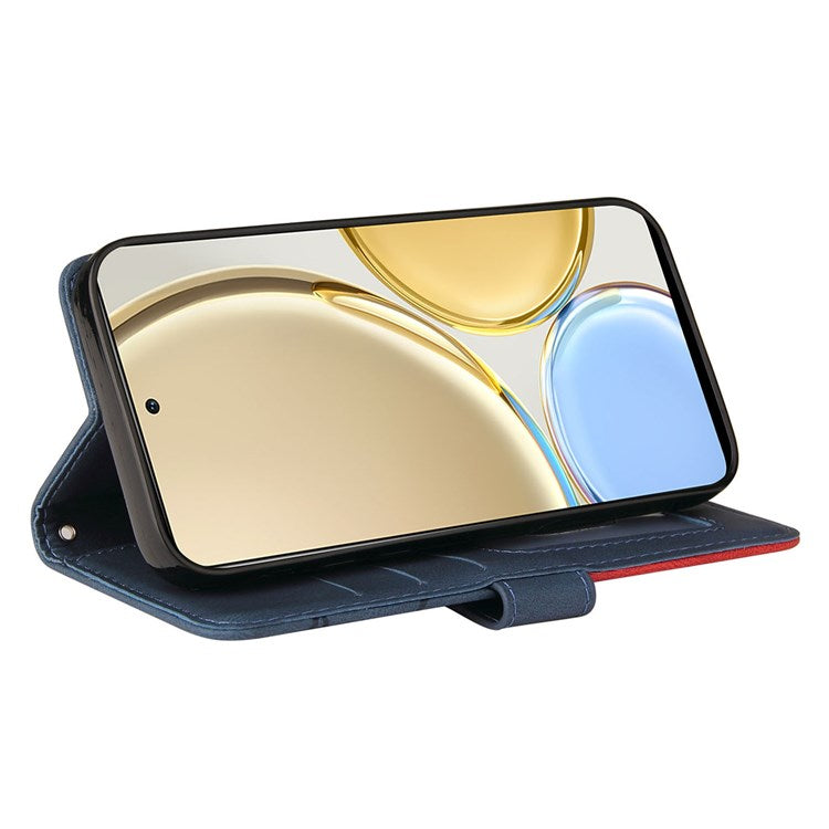 KT Leather Series-1 for Honor X9 5G/X30 5G/Magic 4 Lite 5G Dual-color Splicing Stand Wallet PU Leather Case Phone Cover - Blue