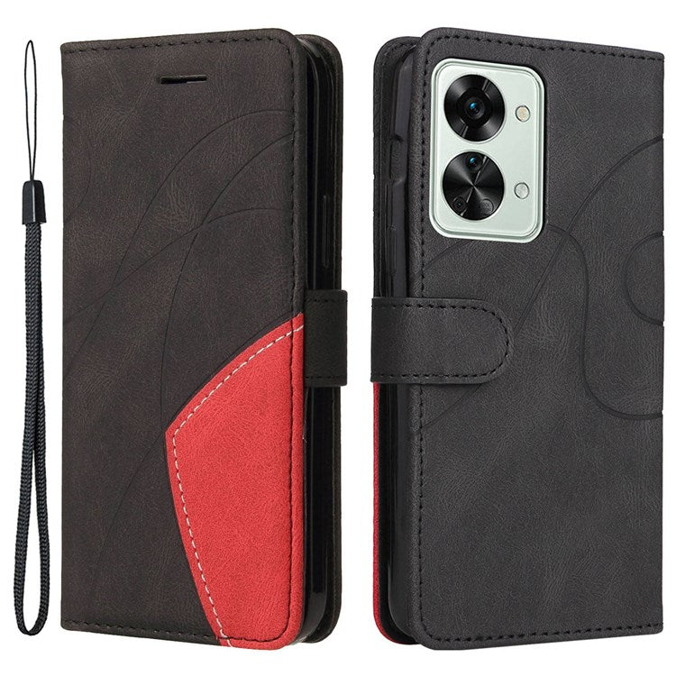KT Leather Series-1 for OnePlus Nord 2T 5G Dual-color Splicing PU Leather Wallet Case Adjustable Stand Anti-scratch Phone Cover - Black