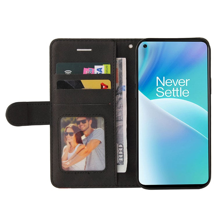 KT Leather Series-1 for OnePlus Nord 2T 5G Dual-color Splicing PU Leather Wallet Case Adjustable Stand Anti-scratch Phone Cover - Black
