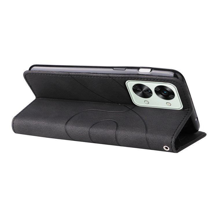 KT Leather Series-1 for OnePlus Nord 2T 5G Dual-color Splicing PU Leather Wallet Case Adjustable Stand Anti-scratch Phone Cover - Black