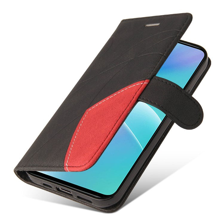 KT Leather Series-1 for OnePlus Nord 2T 5G Dual-color Splicing PU Leather Wallet Case Adjustable Stand Anti-scratch Phone Cover - Black