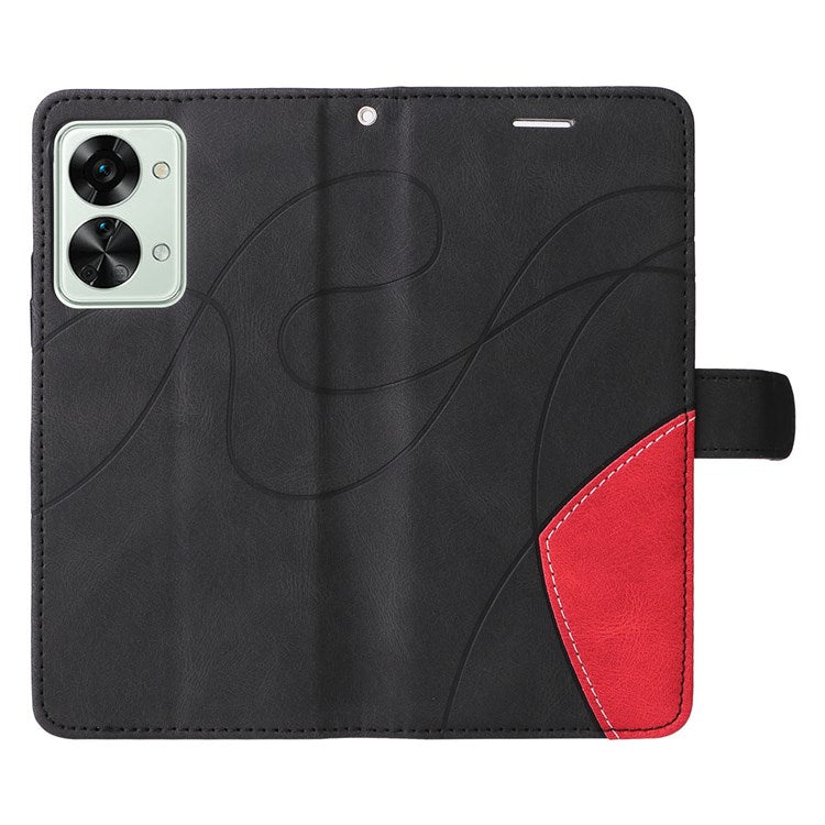 KT Leather Series-1 for OnePlus Nord 2T 5G Dual-color Splicing PU Leather Wallet Case Adjustable Stand Anti-scratch Phone Cover - Black