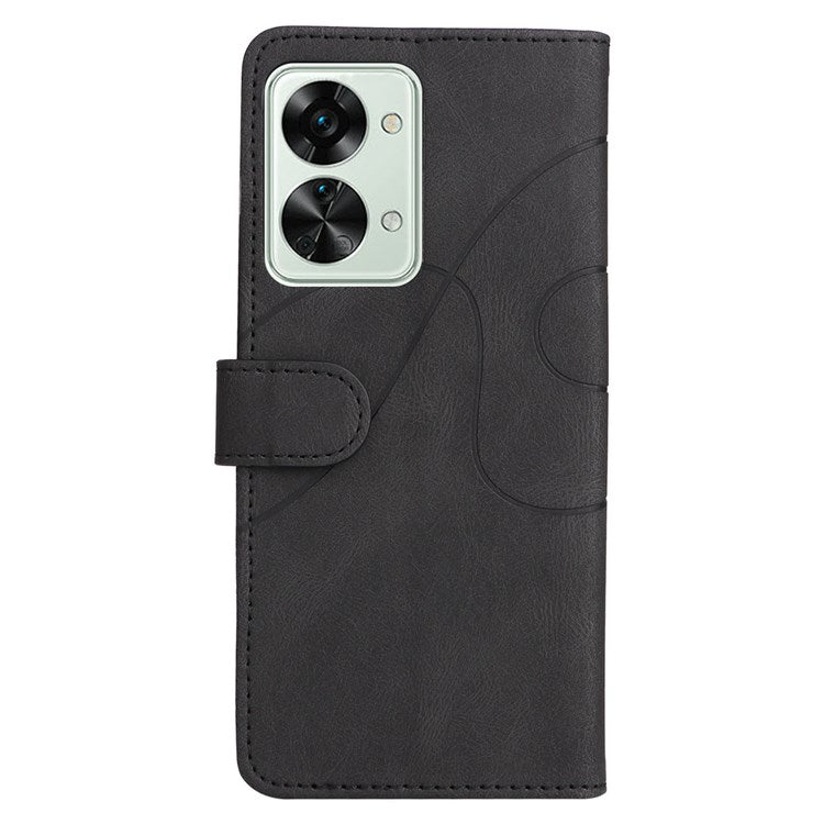 KT Leather Series-1 for OnePlus Nord 2T 5G Dual-color Splicing PU Leather Wallet Case Adjustable Stand Anti-scratch Phone Cover - Black