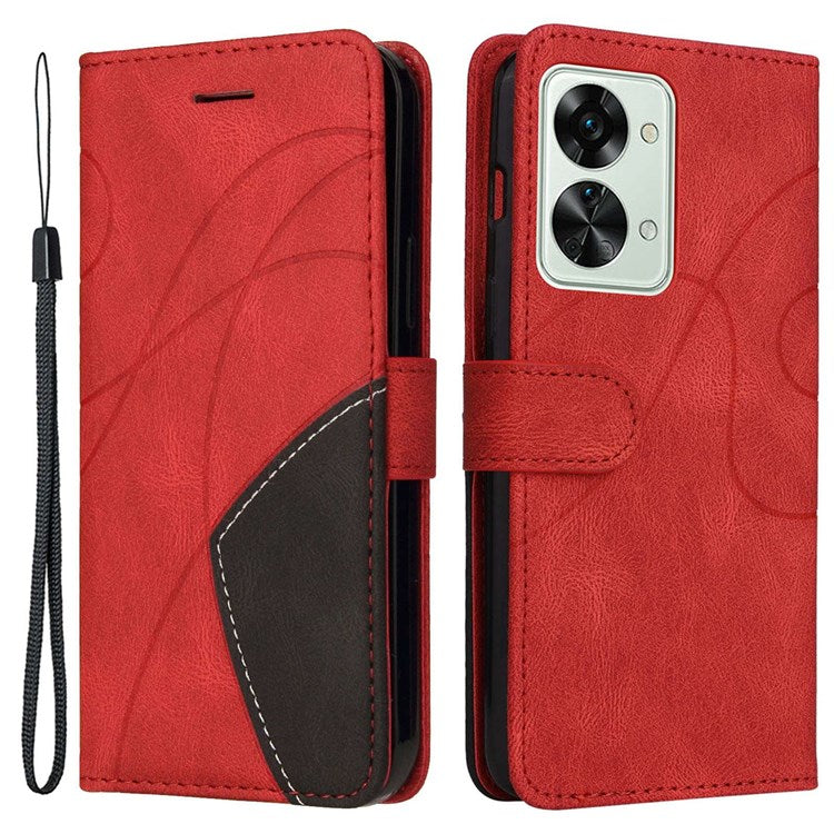 KT Leather Series-1 for OnePlus Nord 2T 5G Dual-color Splicing PU Leather Wallet Case Adjustable Stand Anti-scratch Phone Cover - Red