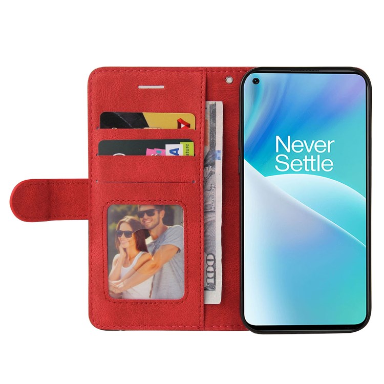 KT Leather Series-1 for OnePlus Nord 2T 5G Dual-color Splicing PU Leather Wallet Case Adjustable Stand Anti-scratch Phone Cover - Red