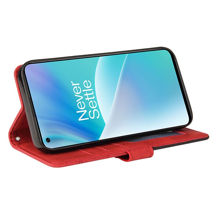 KT Leather Series-1 for OnePlus Nord 2T 5G Dual-color Splicing PU Leather Wallet Case Adjustable Stand Anti-scratch Phone Cover - Red