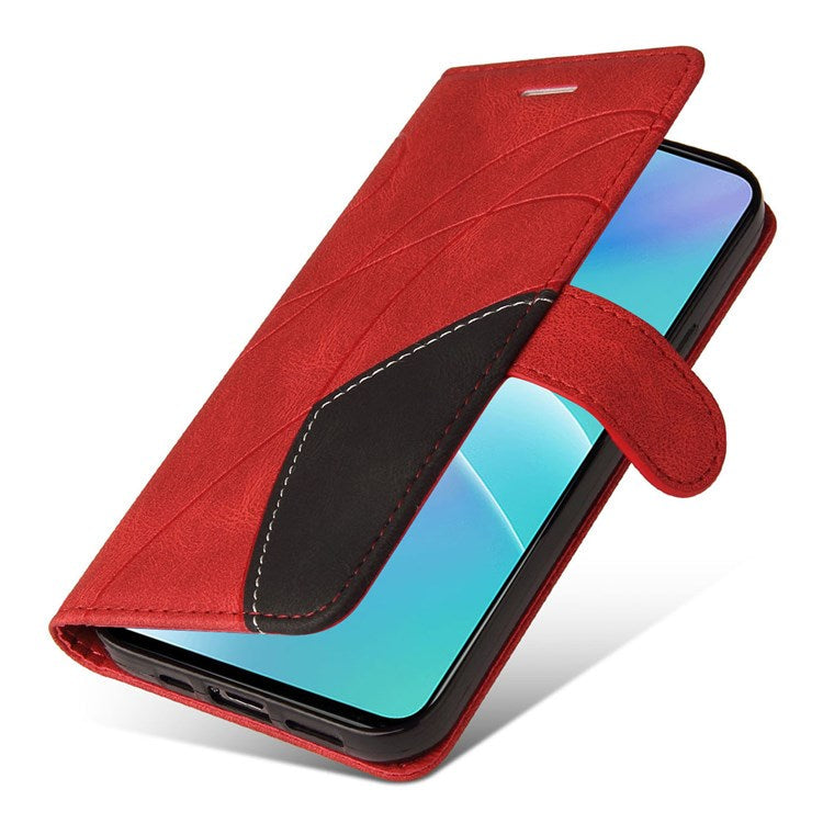 KT Leather Series-1 for OnePlus Nord 2T 5G Dual-color Splicing PU Leather Wallet Case Adjustable Stand Anti-scratch Phone Cover - Red