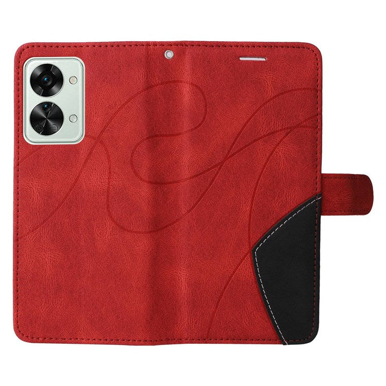 KT Leather Series-1 for OnePlus Nord 2T 5G Dual-color Splicing PU Leather Wallet Case Adjustable Stand Anti-scratch Phone Cover - Red