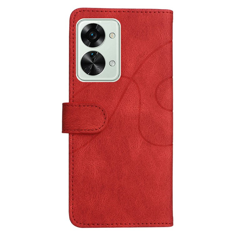 KT Leather Series-1 for OnePlus Nord 2T 5G Dual-color Splicing PU Leather Wallet Case Adjustable Stand Anti-scratch Phone Cover - Red