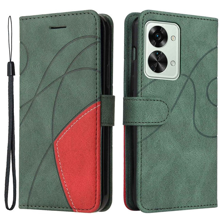 KT Leather Series-1 for OnePlus Nord 2T 5G Dual-color Splicing PU Leather Wallet Case Adjustable Stand Anti-scratch Phone Cover - Green